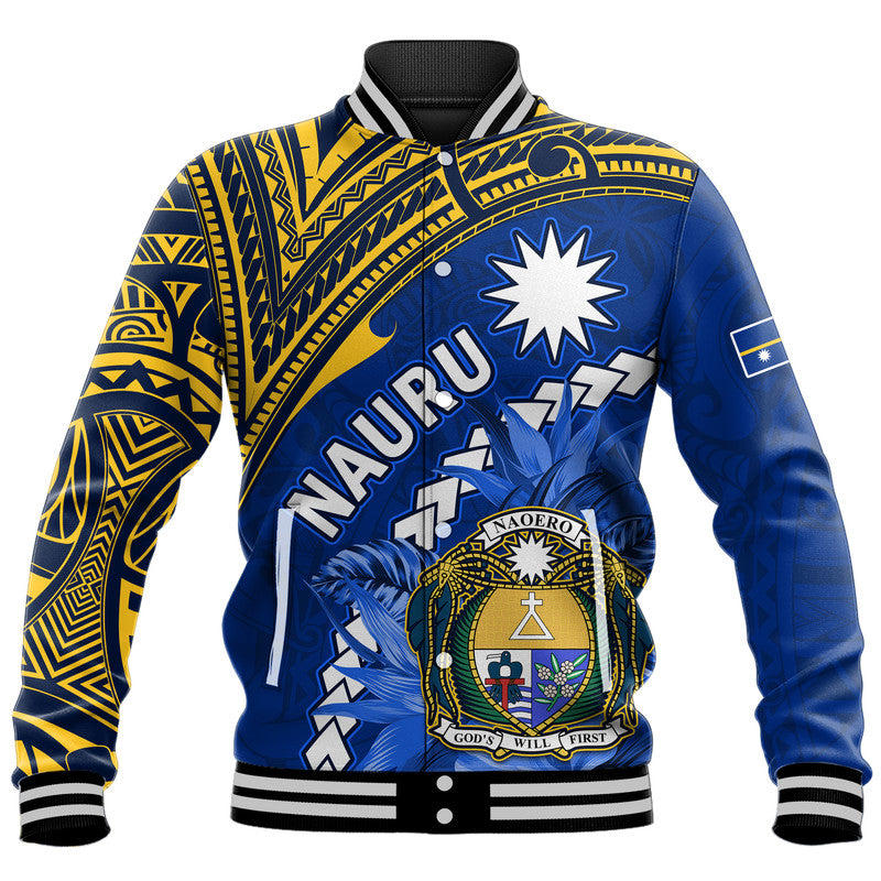 (Custom Personalised) Nauru Coat of Arms Baseball Jacket Polynesian With Frigatebird LT9 Unisex Blue - Polynesian Pride