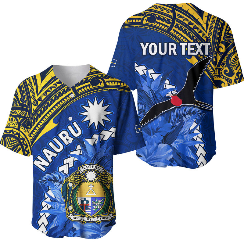 (Custom Personalised) Nauru Coat of Arms Baseball Jersey Polynesian With Frigatebird LT9 Blue - Polynesian Pride