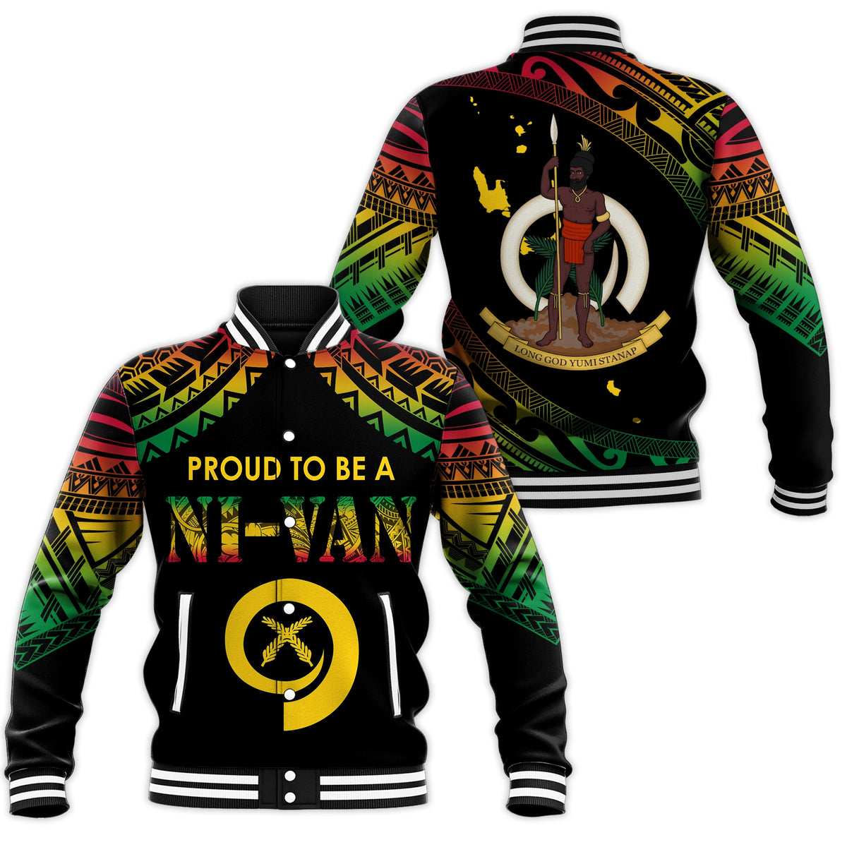 Vanuatu Proud To Be A Ni-Van - Polynesian Pattern Baseball Jacket LT7 Unisex Black - Polynesian Pride