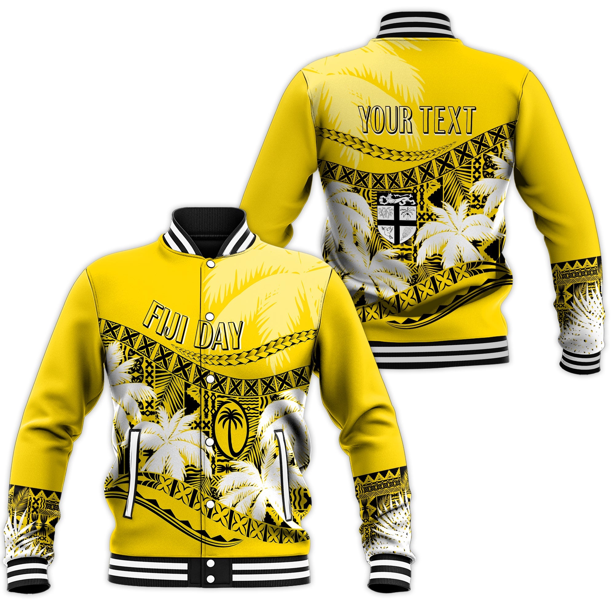 Personalised Fiji Day Baseball Jacket Flying Fijians Masi Kesa Style - Gold LT7 Unisex Gold - Polynesian Pride