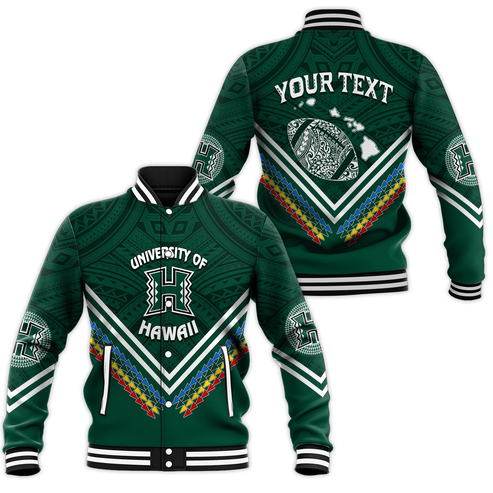Personalised Hawaii Rainbow Warriors Baseball Jacket Simple Style LT7 Unisex Deep Green - Polynesian Pride