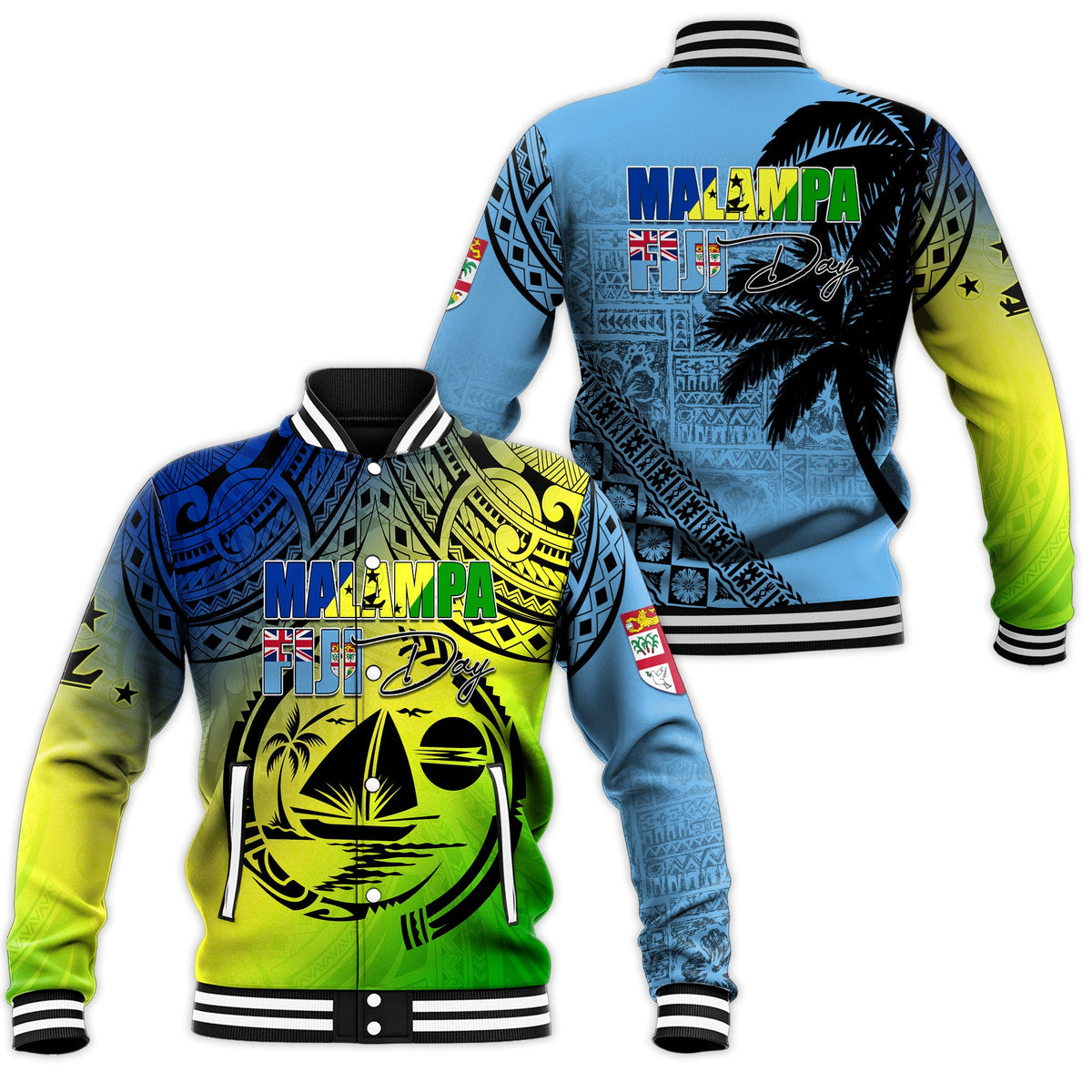 Malampa Fiji Day Baseball Jacket Flags Mix Style LT7 Unisex Art - Polynesian Pride