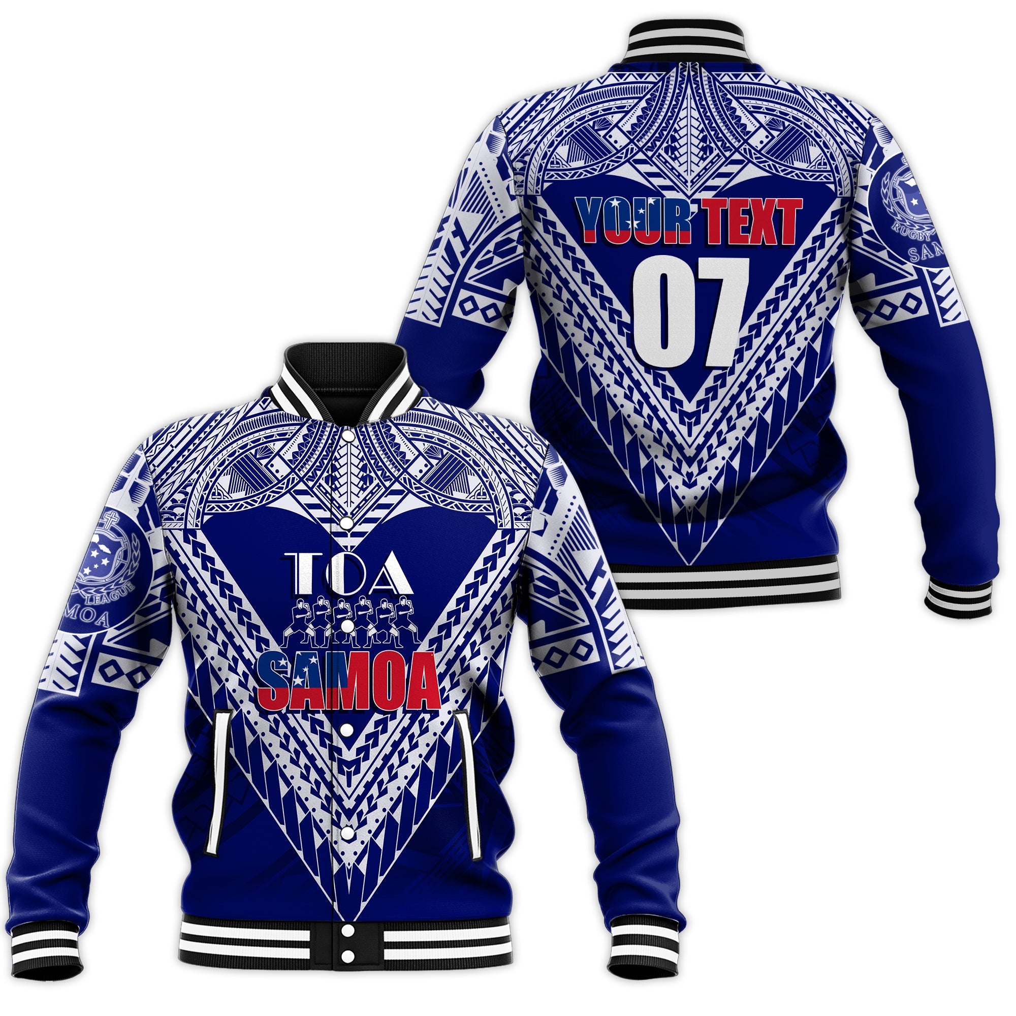 (Customize Personalize) Toa Samoa RLS Warriors Siva Tau Baseball Jacket LT7 Unisex Blue - Polynesian Pride
