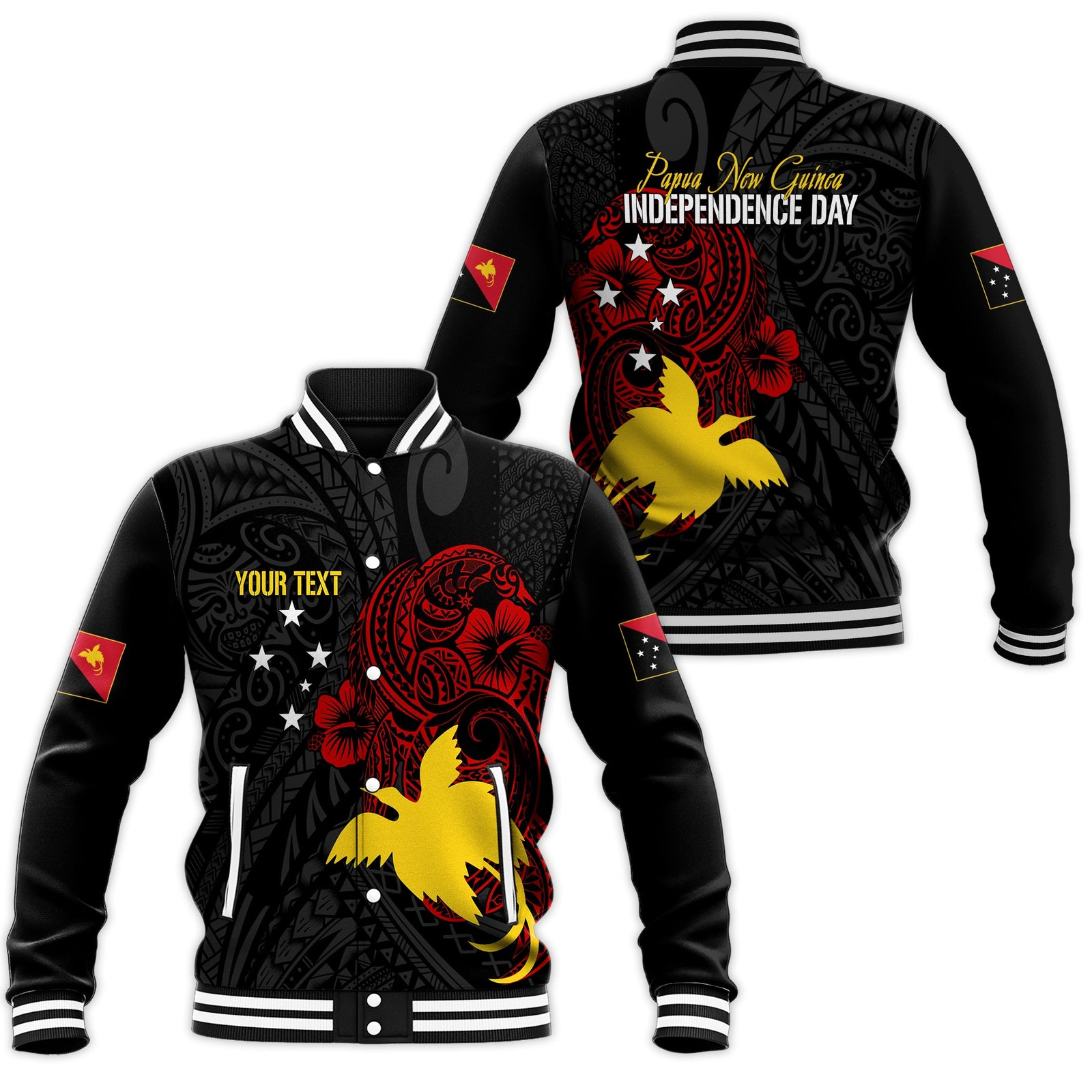 Personalised Papua New Guinea 47th Independence Baseball Jacket Tribal Turtle LT7 Unisex Black - Polynesian Pride