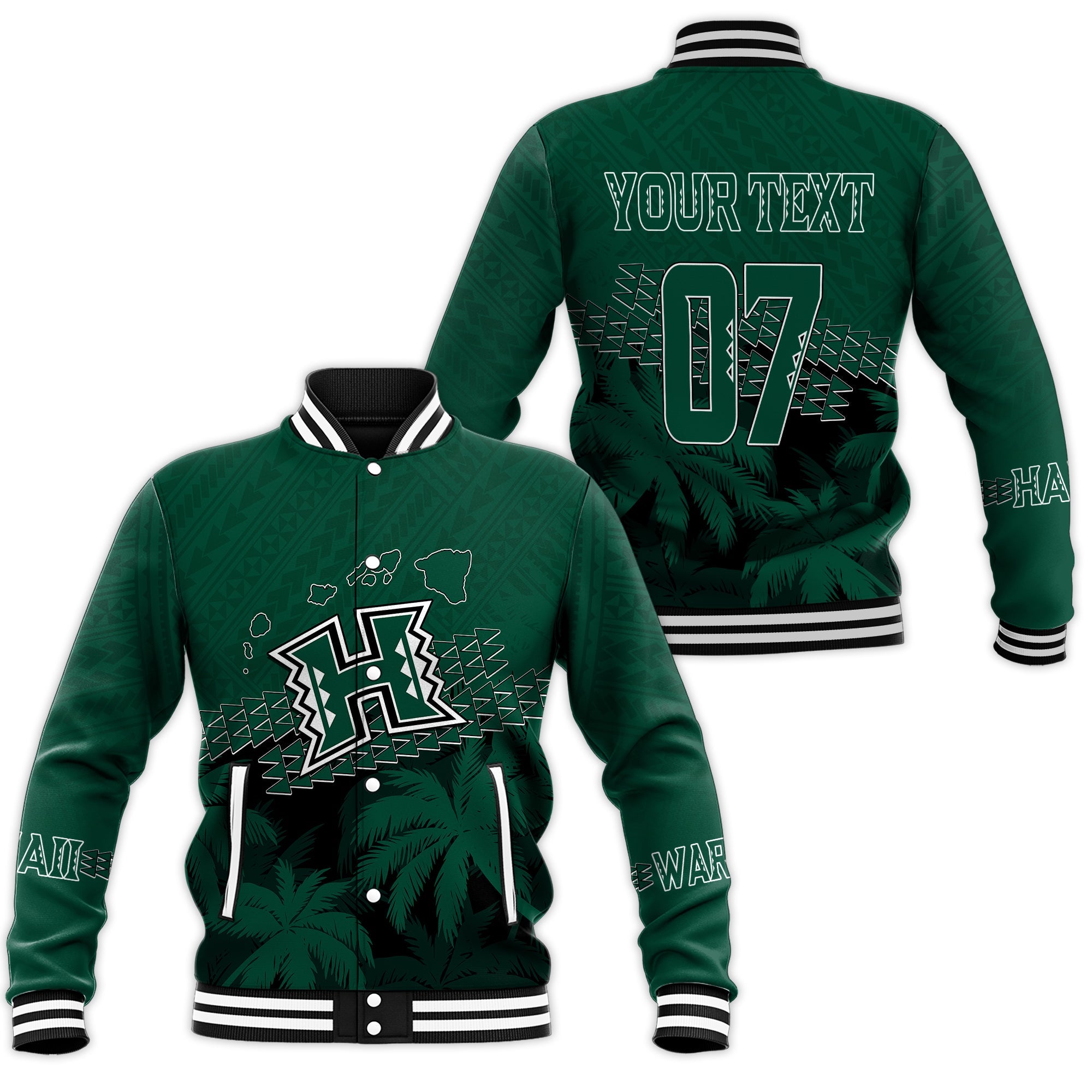 Personalised Hawaii Rainbow Warriors Baseball Jacket Laau Pama LT7 Unisex Black - Polynesian Pride