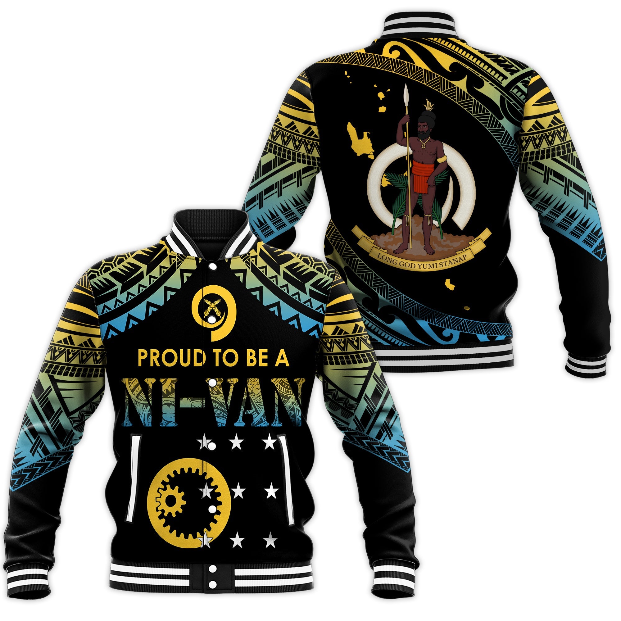 Vanuatu Proud To Be A Ni-Van - Polynesian Pattern Baseball Jacket - Sanma Province LT7 Unisex Black - Polynesian Pride