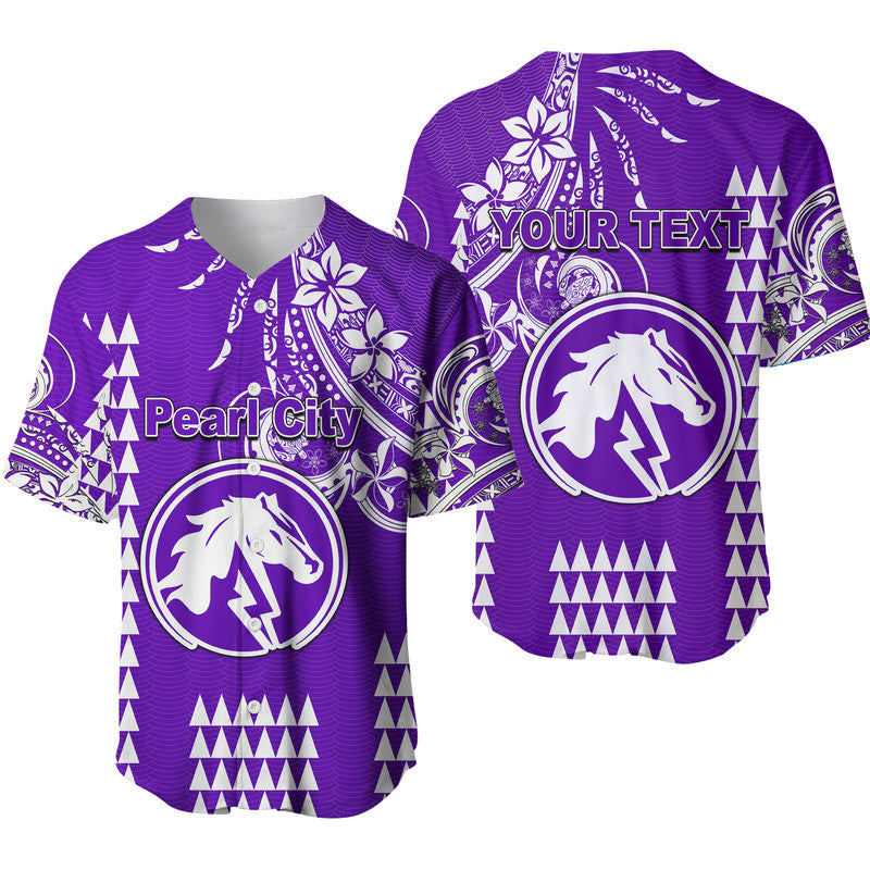 (Custom Personalised) Hawaii High School- Pearl City Baseball Jersey Mix Kakau LT6 Purple - Polynesian Pride
