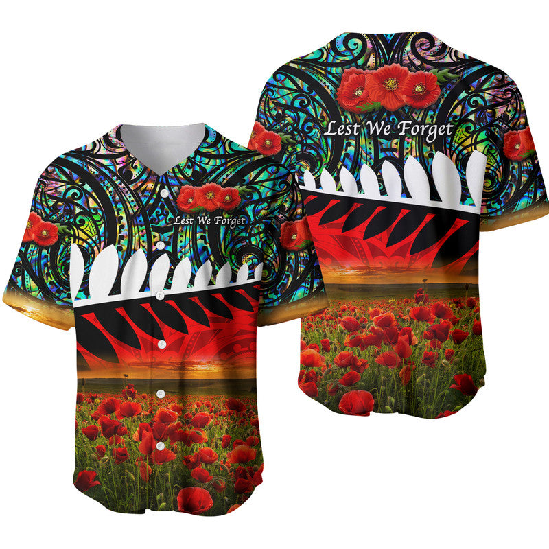 New Zealand Maori ANZAC Baseball Jersey Poppy Vibes - Paua Shell LT8 Green - Polynesian Pride