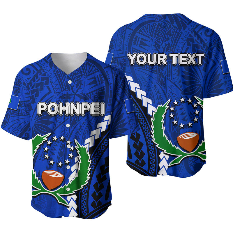 (Custom Personalised)Pohnpei Baseball Jersey Polynesian Style LT6 Blue - Polynesian Pride