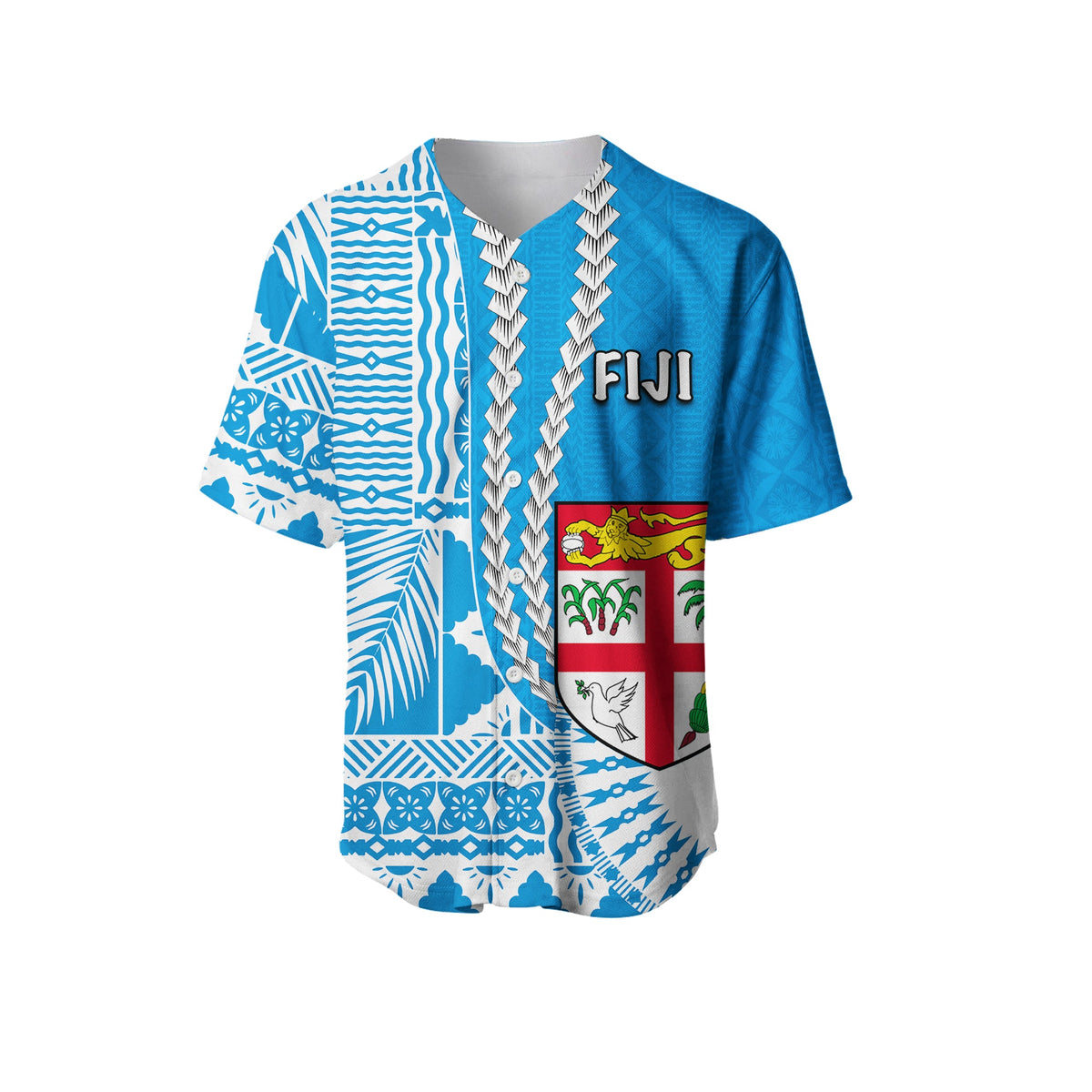 (Custom Personalised) Fiji Basebal Jersey Masi Tapa Patterns Blue Style LT6 - Polynesian Pride