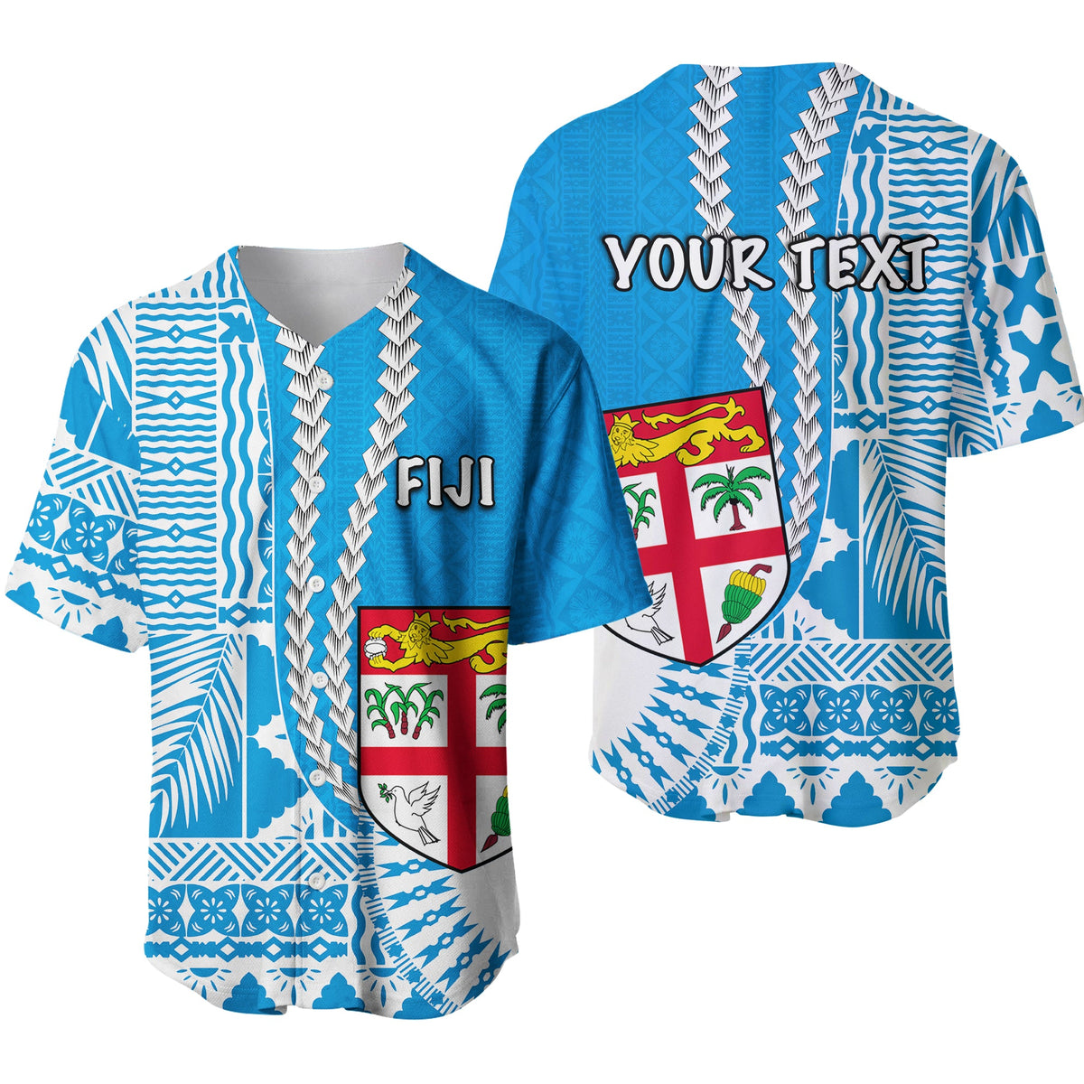 (Custom Personalised) Fiji Basebal Jersey Masi Tapa Patterns Blue Style LT6 Blue - Polynesian Pride