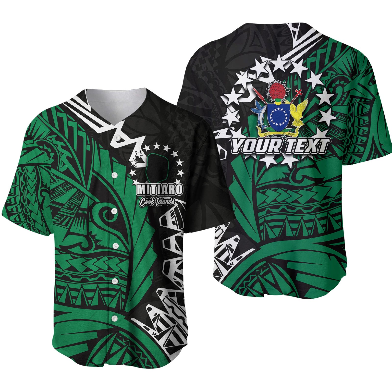 (Custom Personalised)Cook Islands Baseball Jersey Mitiaro Polynesian Style LT6 Unisex Green - Polynesian Pride