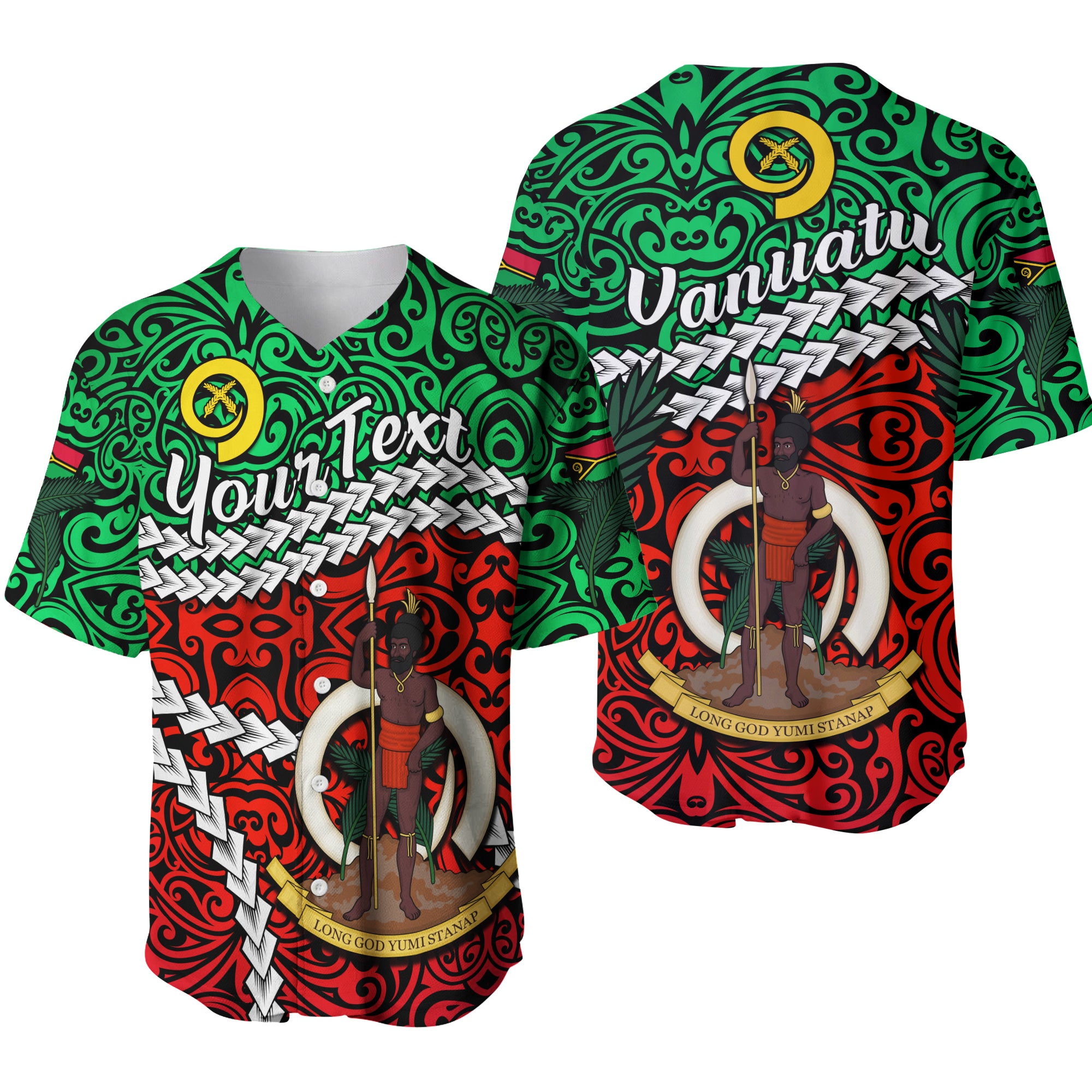 (Custom Personalised) Vanuatu Baseball Jersey Simple LT13 Green - Polynesian Pride
