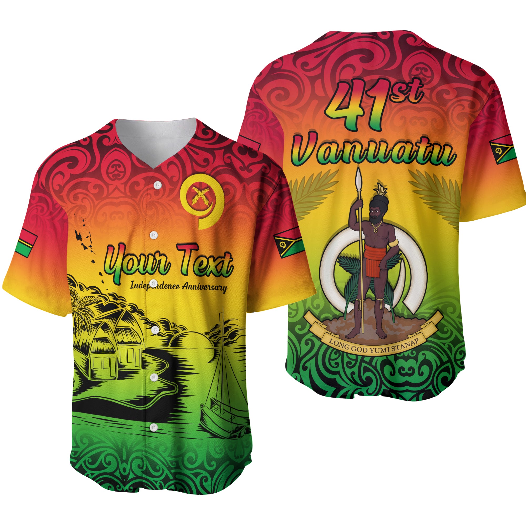 (Custom Personalised) Vanuatu Peaceful Baseball Jersey - Independence Anniversary LT13 Green - Polynesian Pride