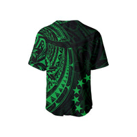 Cook Islands Baseball Jersey Polynesian Flowers Version 01 Green LT13 - Polynesian Pride