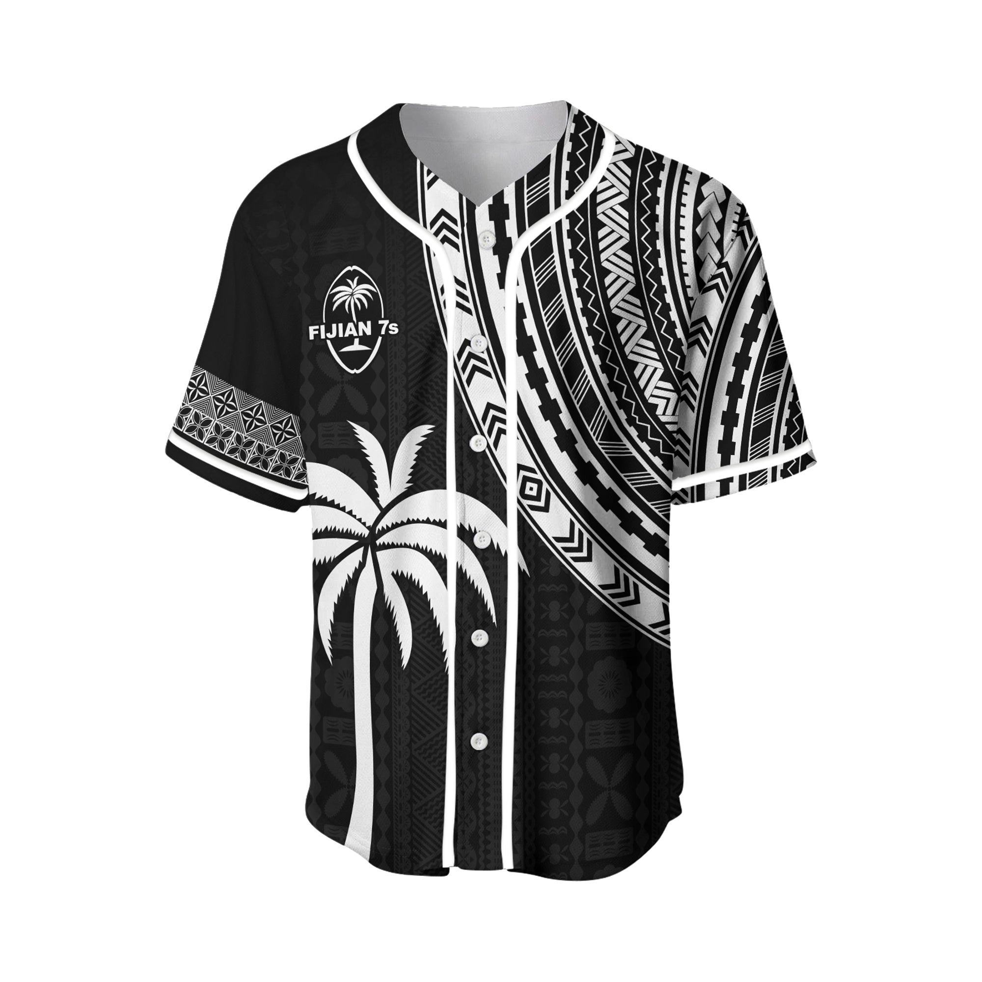 Fiji Rugby Sevens Baseball Jersey Fijian 7s Tapa Polynesian LT13 Unisex Black - Polynesian Pride