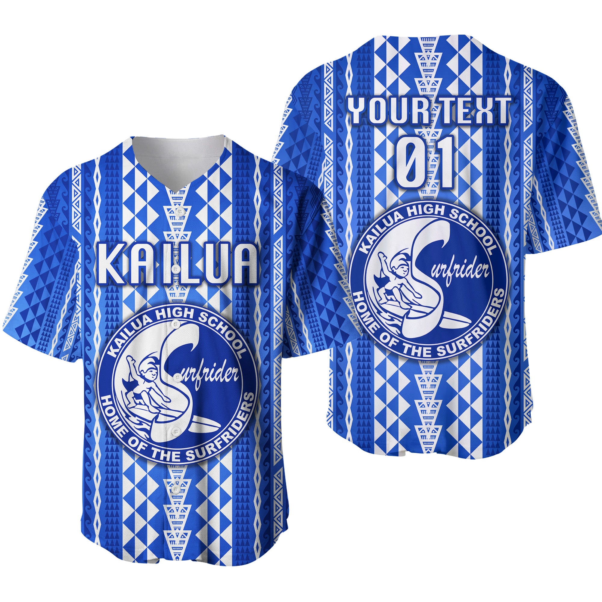 (Custom Personalised) Hawaii Kailua High Baseball Jersey Hoodie Surfriders Simple Style LT8 Blue - Polynesian Pride