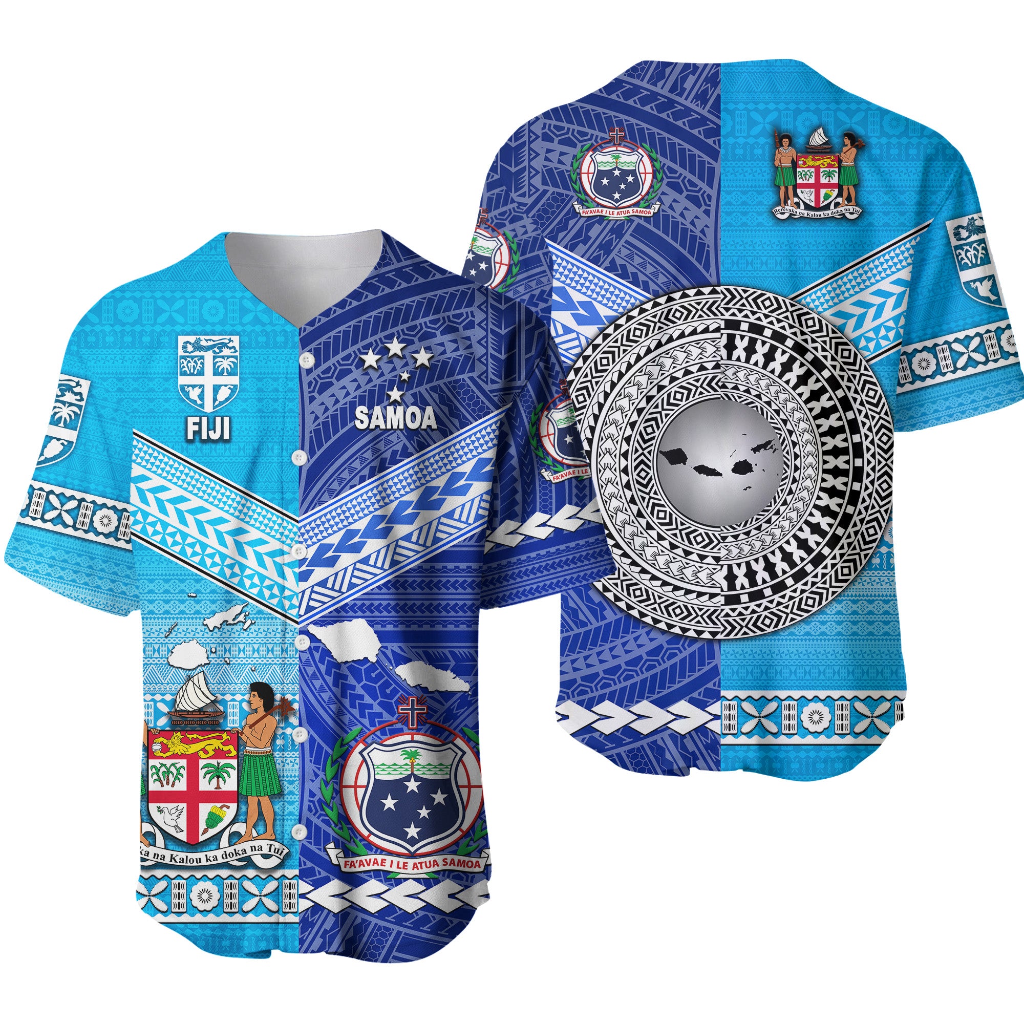Fiji and Samoa Baseball Jersey Together LT8 Unisex Blue - Polynesian Pride