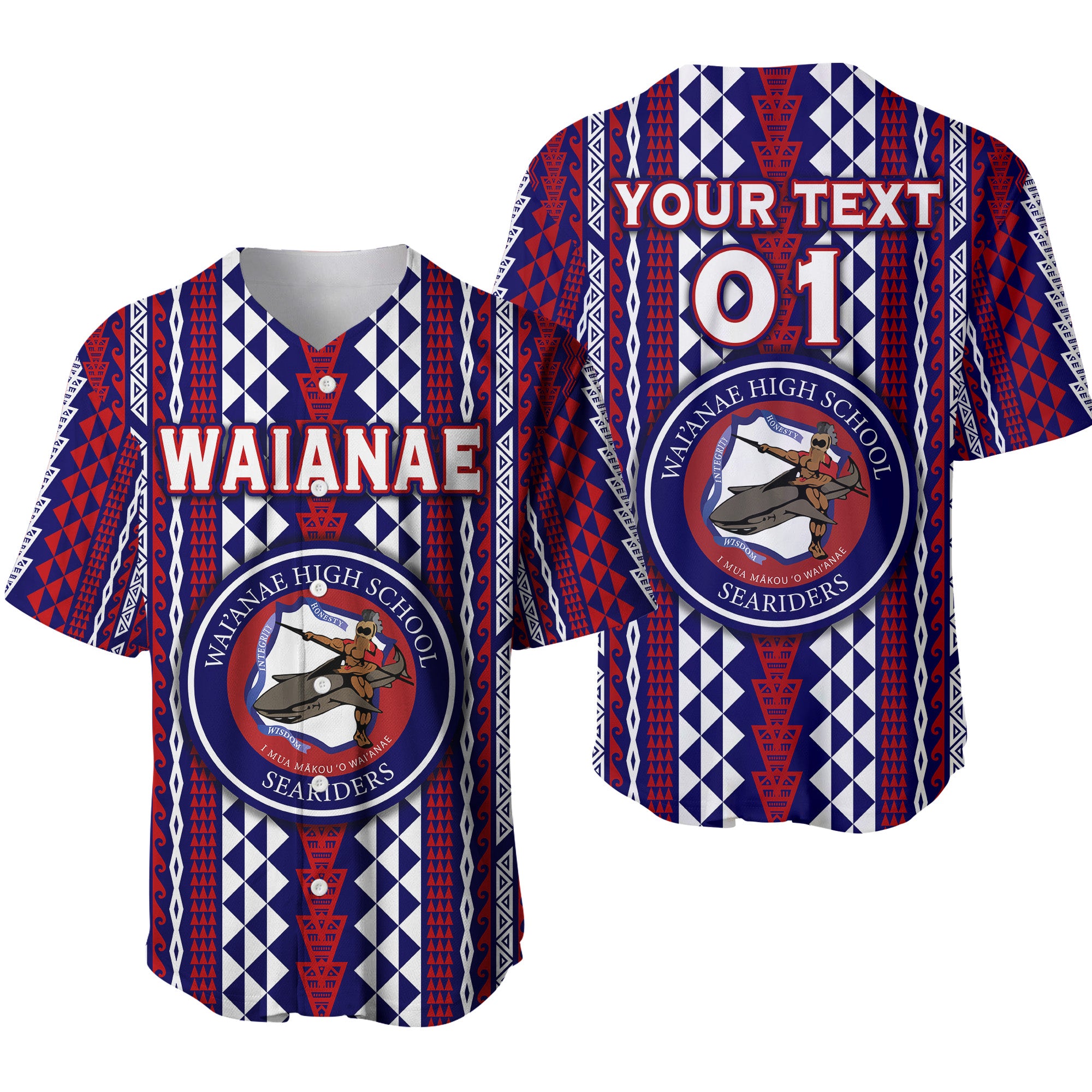 (Custom Personalised) Hawaii Waianae High School Baseball Jersey Seariders Simple Style LT8 Blue - Polynesian Pride