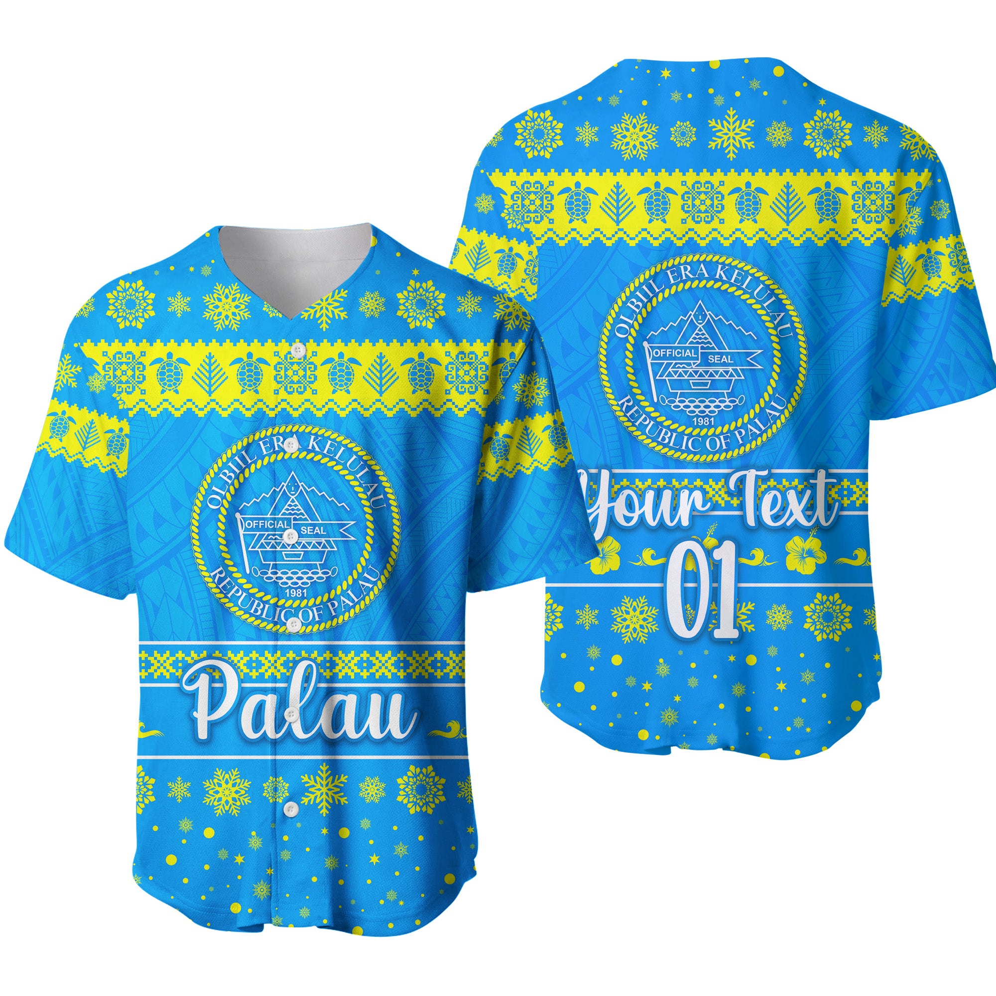 (Custom Personalised) Palau Christmas Baseball Jersey Simple Style LT8 - Polynesian Pride