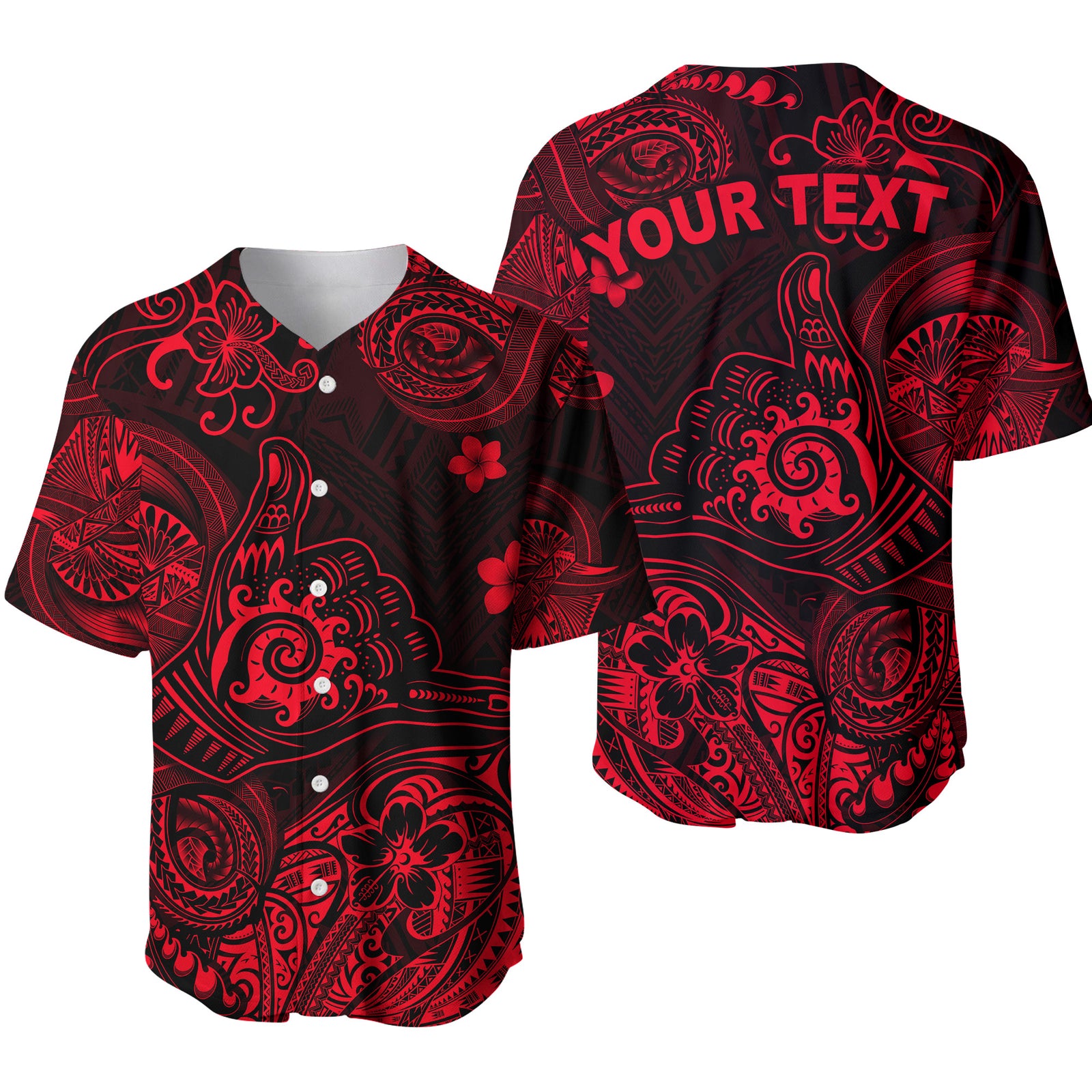 (Custom Personalised) Hawaii Shaka Polynesian Baseball Jersey Unique Style - Red LT8 - Polynesian Pride