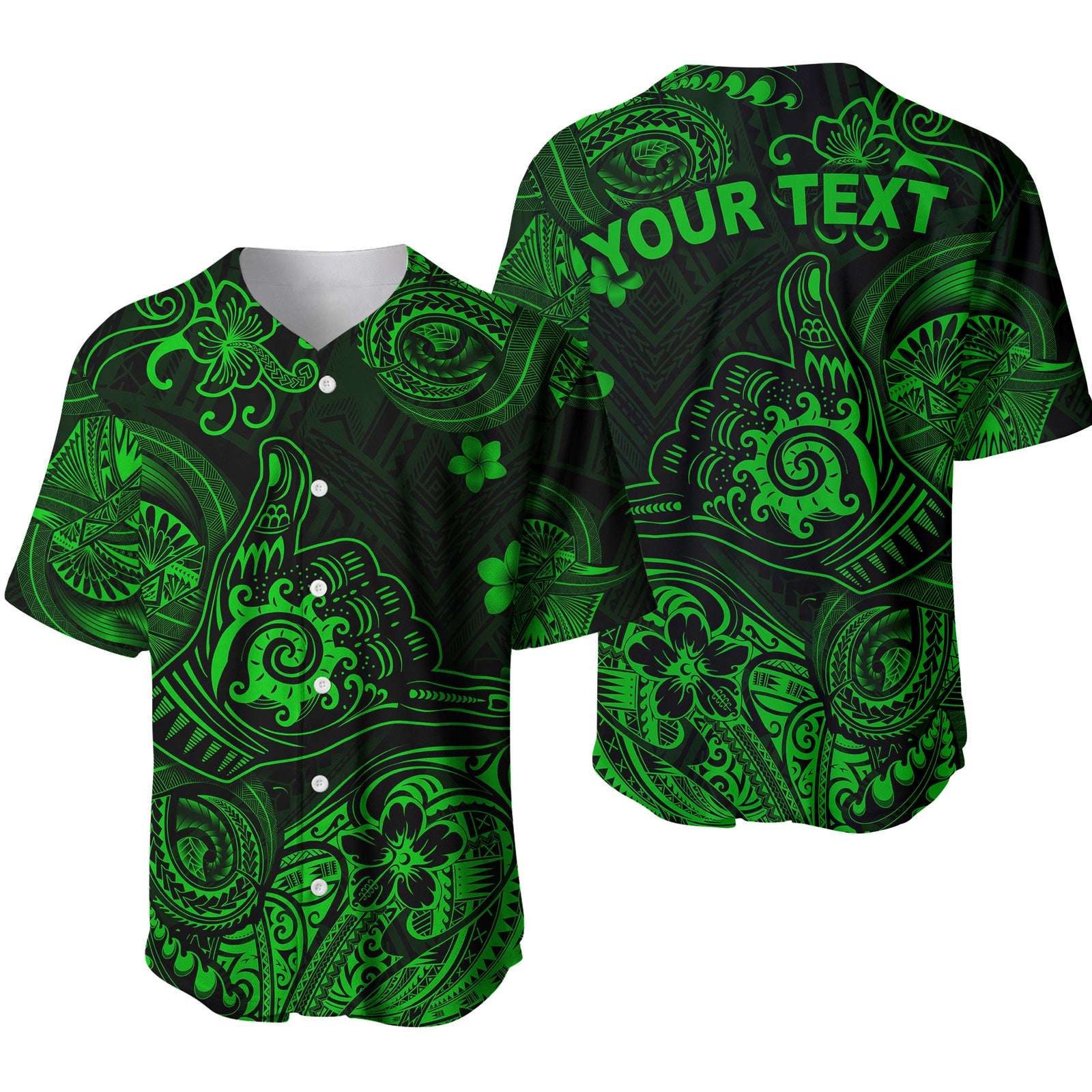 (Custom Personalised) Hawaii Shaka Polynesian Baseball Jersey Unique Style - Green LT8 - Polynesian Pride