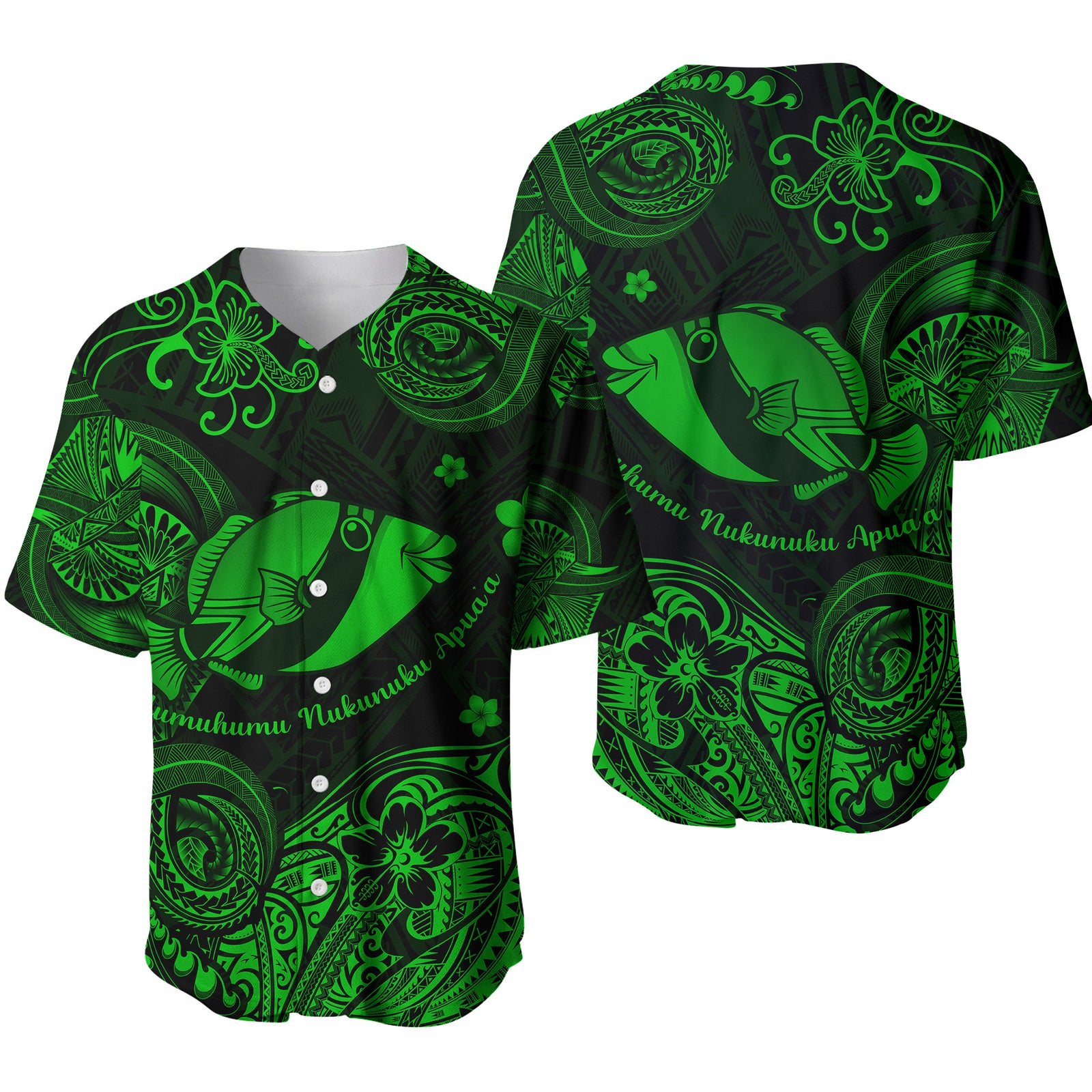 Hawaii State Fish: Humuhumu Nukunuku Apua'a Polynesian Baseball Jersey Unique Style - Green LT8 - Polynesian Pride