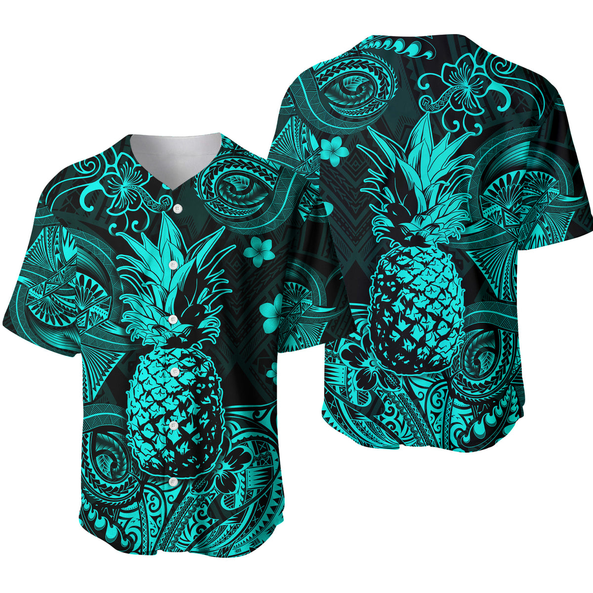 Hawaii Pineapple Polynesian Baseball Jersey Unique Style - Turquoise LT8 - Polynesian Pride