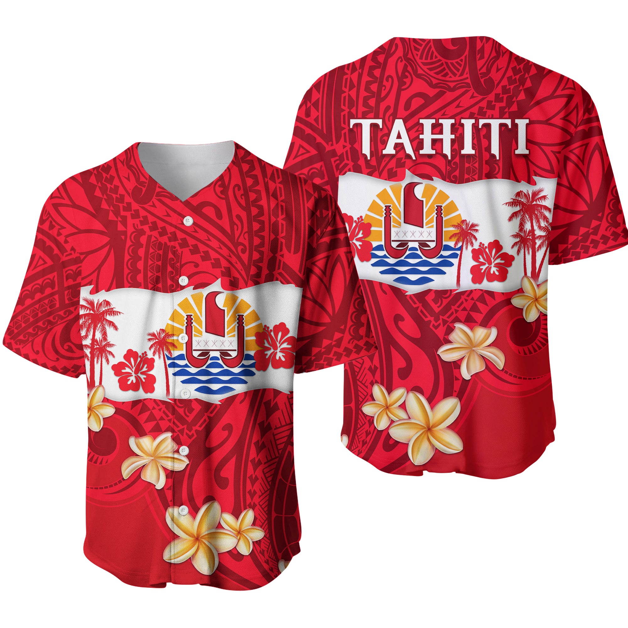 Tahiti Polynesian Baseball Jersey Mythical Destination LT13 Red - Polynesian Pride