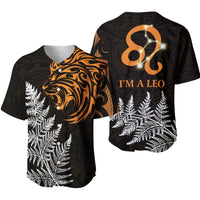 Leo Zodiac Style Maori Baseball Jersey Orange Lion LT13 Black - Polynesian Pride