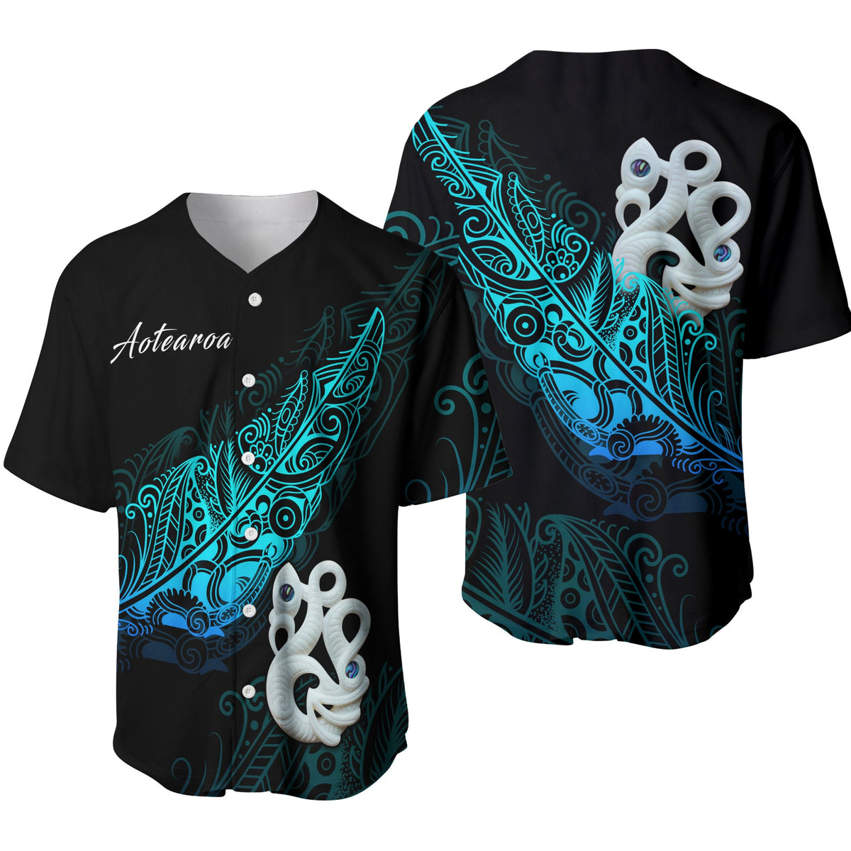 Aotearoa Baseball Jersey Fern Mix Manaia Matau LT13 Blue - Polynesian Pride