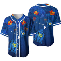 Hawaiian Islands Baseball Jersey - Hawaii Tropical Flowers and Turtles Blue LT13 - Polynesian Pride