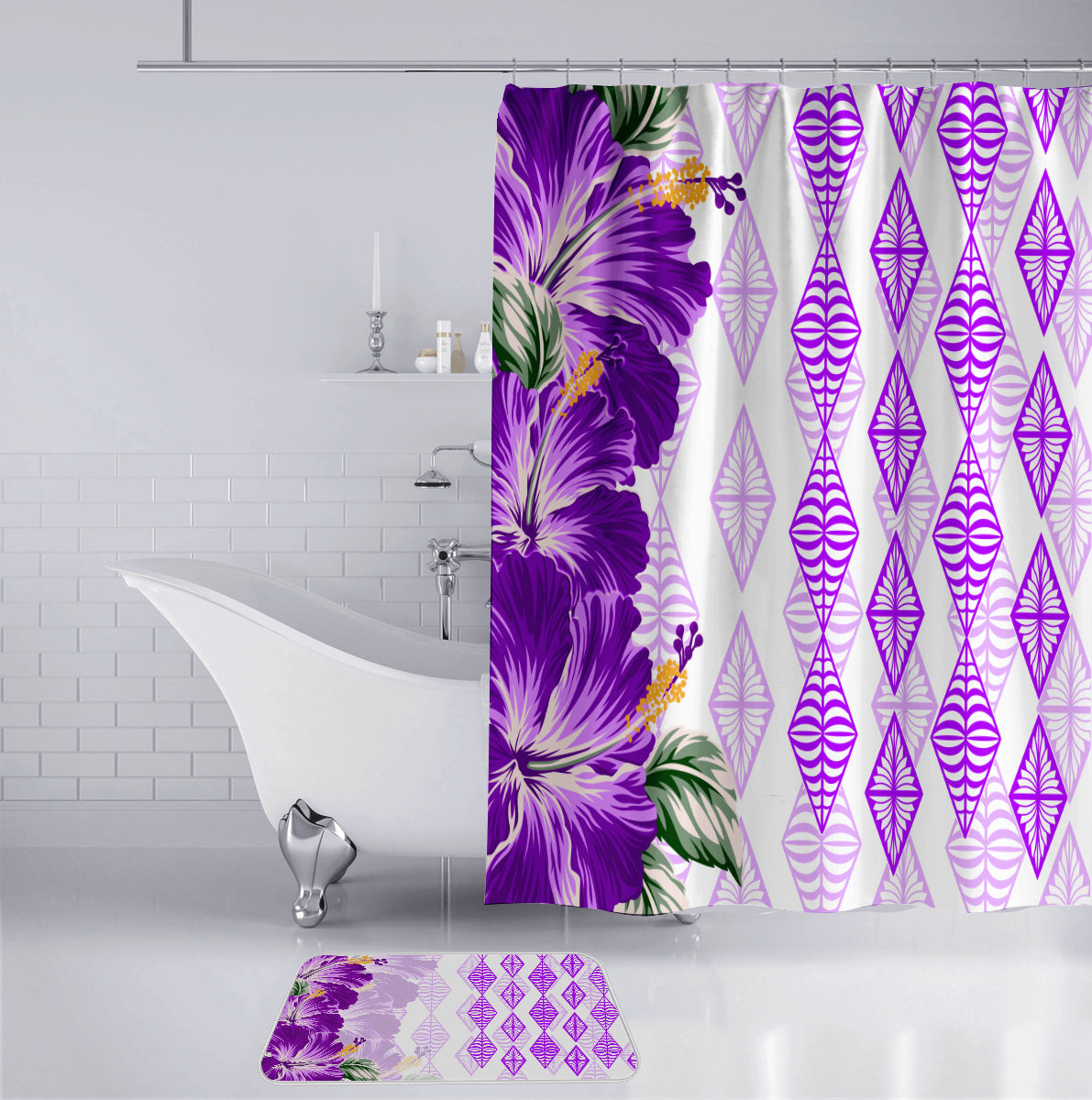 Tonga Bathroom Set Diamond Style Mix Hibiscus - Amethyst LT7 - Polynesian Pride
