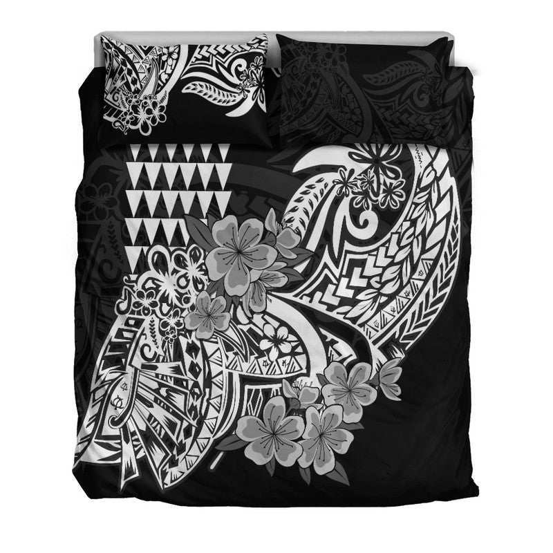 Hawaii Kakau Bedding Set Polynesian Floral Tribal Black Version LT9 - Polynesian Pride