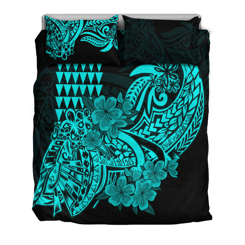 Hawaii Kakau Bedding Set Polynesian Floral Tribal Aqua Version LT9 - Polynesian Pride