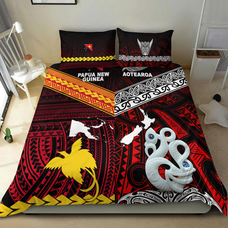 New Zealand And Papua New Guinea Bedding Set Together - Red LT8 - Polynesian Pride