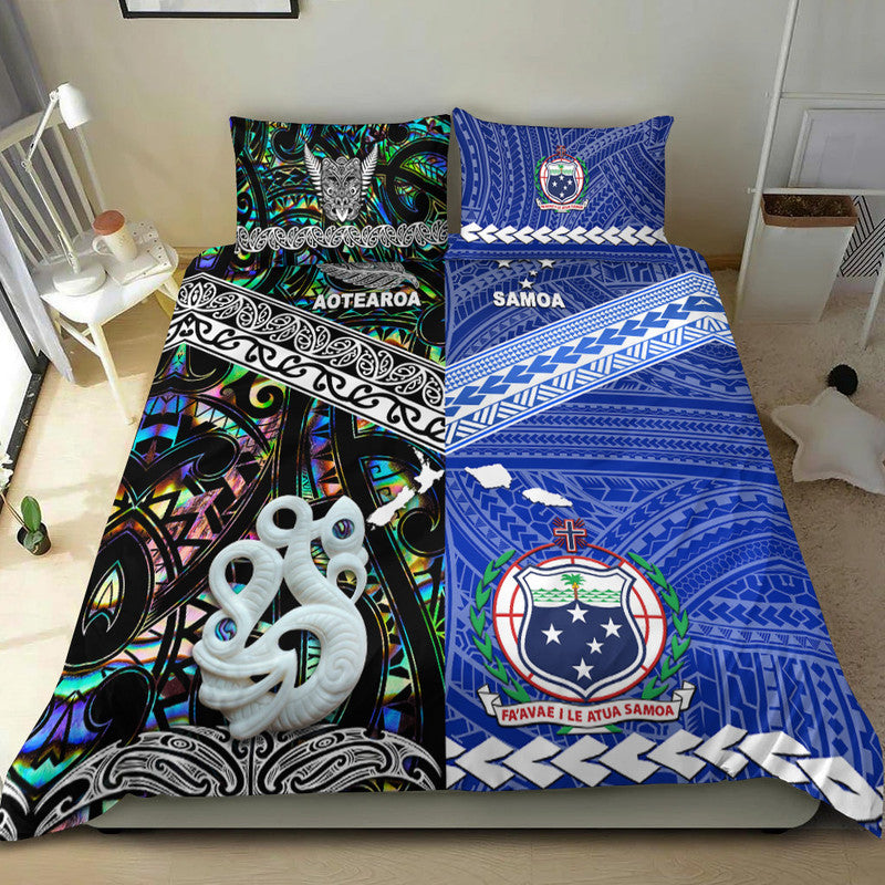 New Zealand And Samoa Bedding Set Together - Paua Shell LT8 - Polynesian Pride