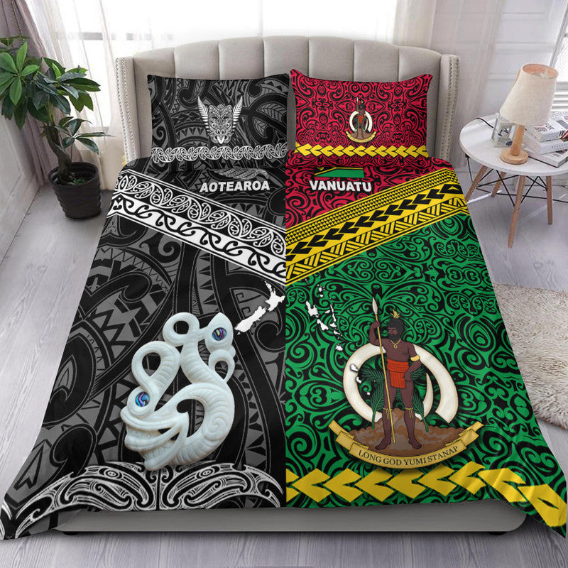 New Zealand And Vanuatu Bedding Set Together - Black LT8 Black - Polynesian Pride