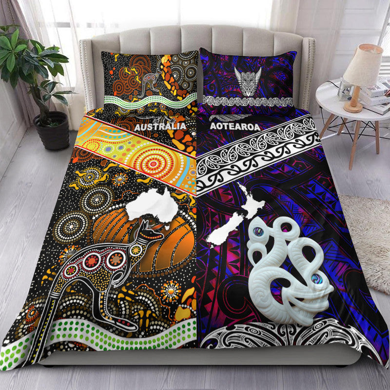 New Zealand Maori Aotearoa And Australia Aboriginal Bedding Set Together - Purple LT8 Purple - Polynesian Pride