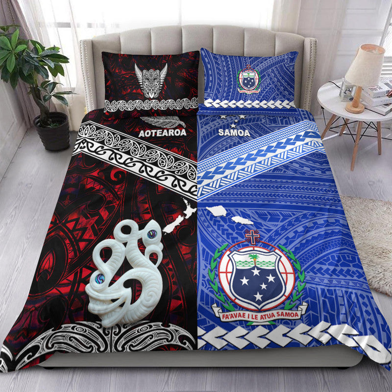 New Zealand And Samoa Bedding Set Together - Red LT8 Red - Polynesian Pride