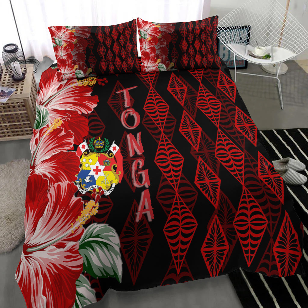 Tonga Bedding Set Diamond Style Mix Hibiscus - Black LT7 - Polynesian Pride