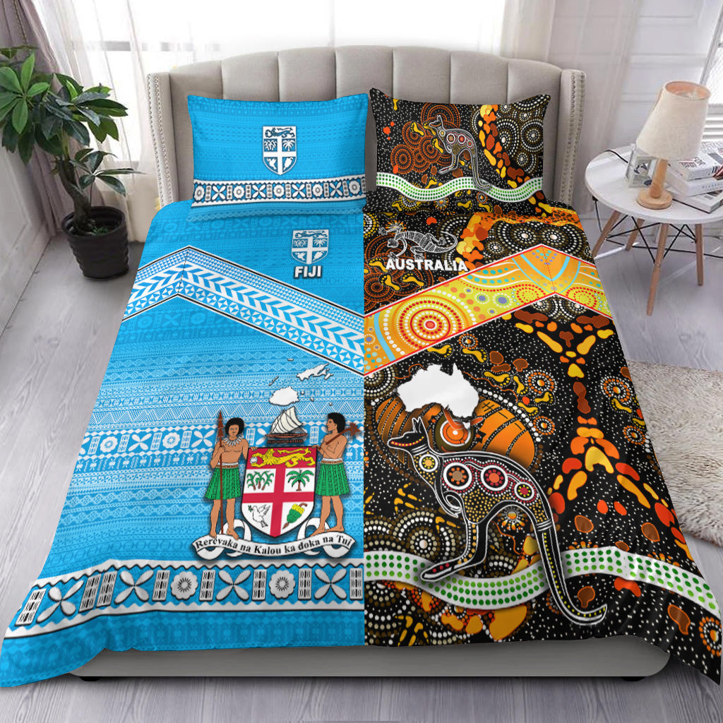 Australia Aboriginal And Fiji Tapa Bedding Set Together LT8 Blue - Polynesian Pride