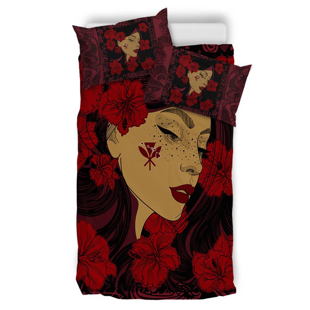 Hawaii Kanaka Polynesian Hula Girl Bedding Set - Black Style - AH - Polynesian Pride