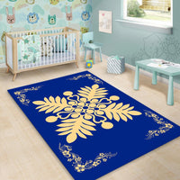 Hawaiian Quilt Maui Plant And Hibiscus Pattern Area Rug - Beige Blue - AH - Polynesian Pride