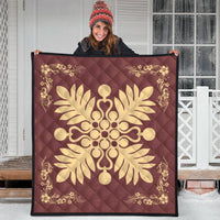 Hawaiian Quilt Maui Plant And Hibiscus Premium Quilt - Beige Coral - AH - Polynesian Pride