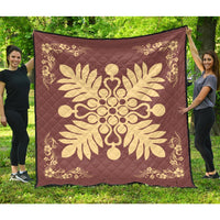 Hawaiian Quilt Maui Plant And Hibiscus Premium Quilt - Beige Coral - AH Beige - Polynesian Pride