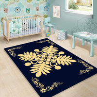 Hawaiian Quilt Maui Plant And Hibiscus Pattern Area Rug - Beige Indigo - AH - Polynesian Pride