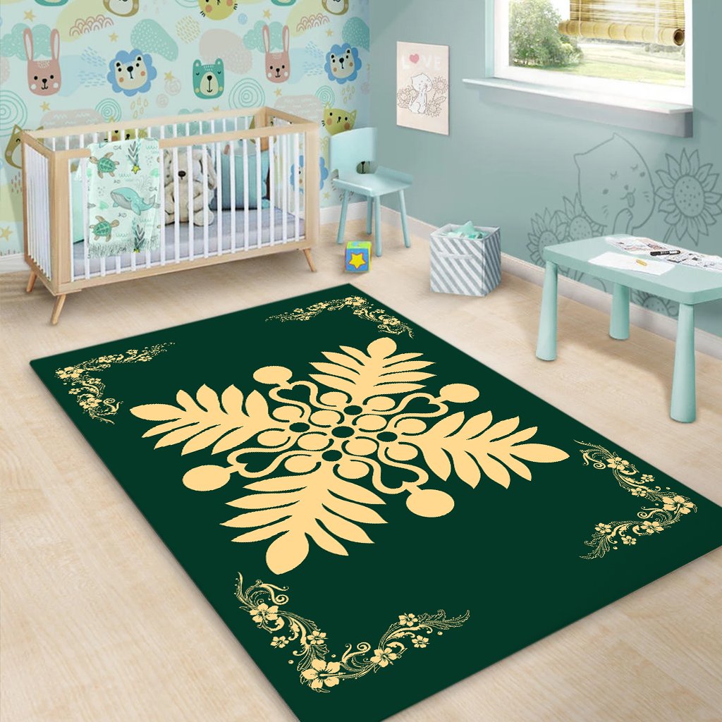 Hawaiian Quilt Maui Plant And Hibiscus Pattern Area Rug - Beige Sacramento - AH - Polynesian Pride