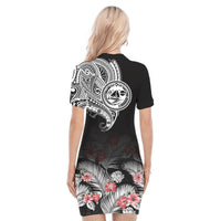 Vanuatu Malampa Province Polo Dress Hibiscus Tribal Polynesian Tattoo Ver Black LT9 - Polynesian Pride