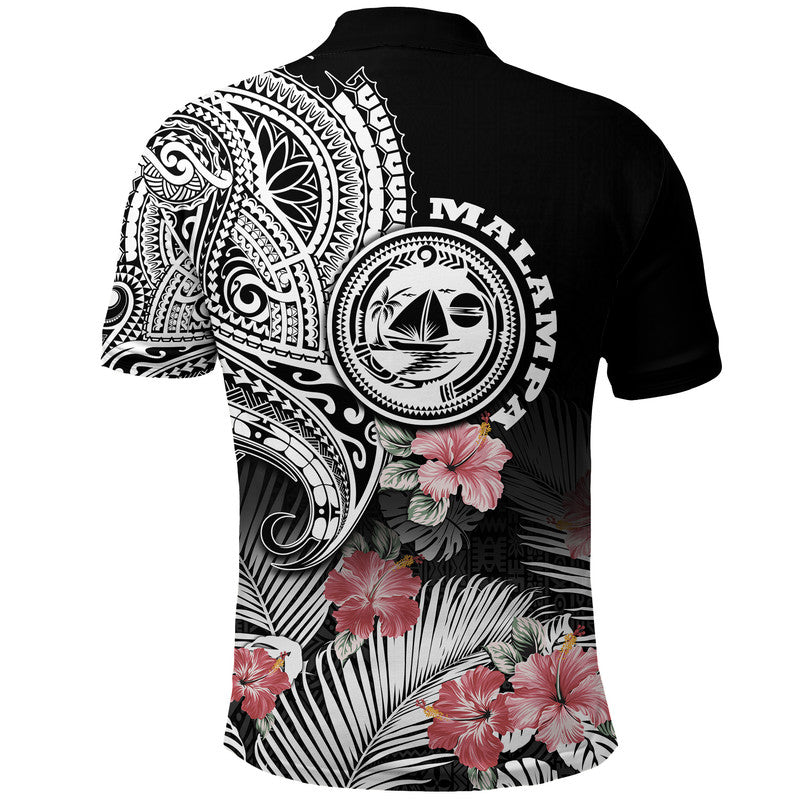 Vanuatu Malampa Province Polo Shirt Hibiscus Tribal Polynesian Tattoo Ver Black LT9 - Polynesian Pride